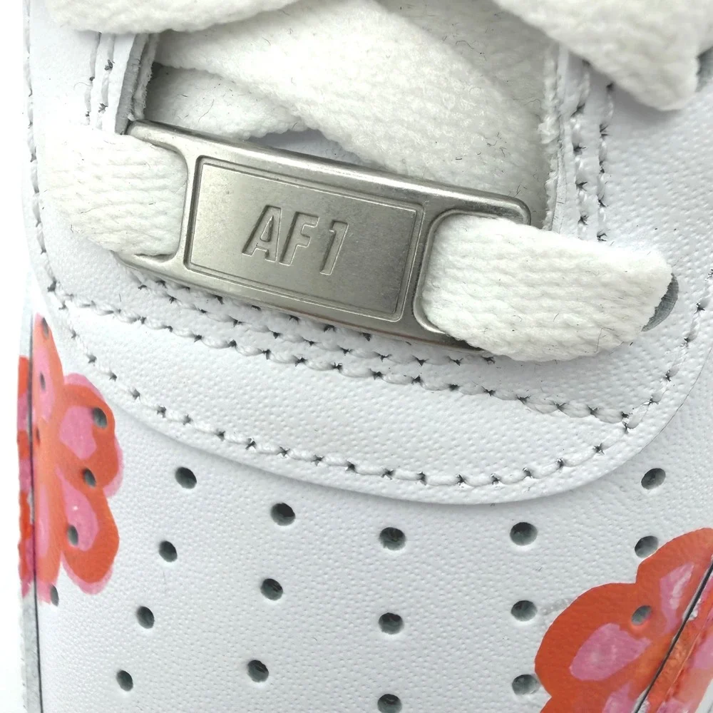 Nike Air Force‎ 1 Low Custom Floral Hand Painted White Orange Pink Sneakers